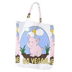 Go Vegan - Cute Pig Giant Grocery Zipper Tote by Valentinaart