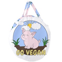 Go Vegan - Cute Pig Giant Round Zipper Tote by Valentinaart