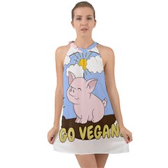 Go Vegan - Cute Pig Halter Tie Back Chiffon Dress