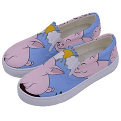 Go Vegan - Cute Pig Kids  Canvas Slip Ons by Valentinaart