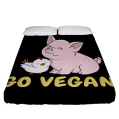 Go Vegan - Cute Pig And Chicken Fitted Sheet (california King Size) by Valentinaart