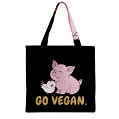 Go Vegan - Cute Pig And Chicken Zipper Grocery Tote Bag by Valentinaart