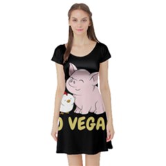 Go Vegan - Cute Pig And Chicken Short Sleeve Skater Dress by Valentinaart