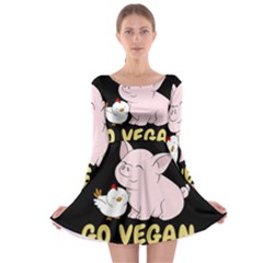 Go Vegan - Cute Pig And Chicken Long Sleeve Skater Dress by Valentinaart