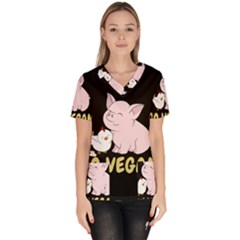 Go Vegan - Cute Pig And Chicken Scrub Top by Valentinaart