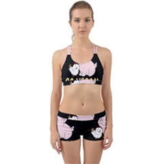 Go Vegan - Cute Pig And Chicken Back Web Sports Bra Set by Valentinaart