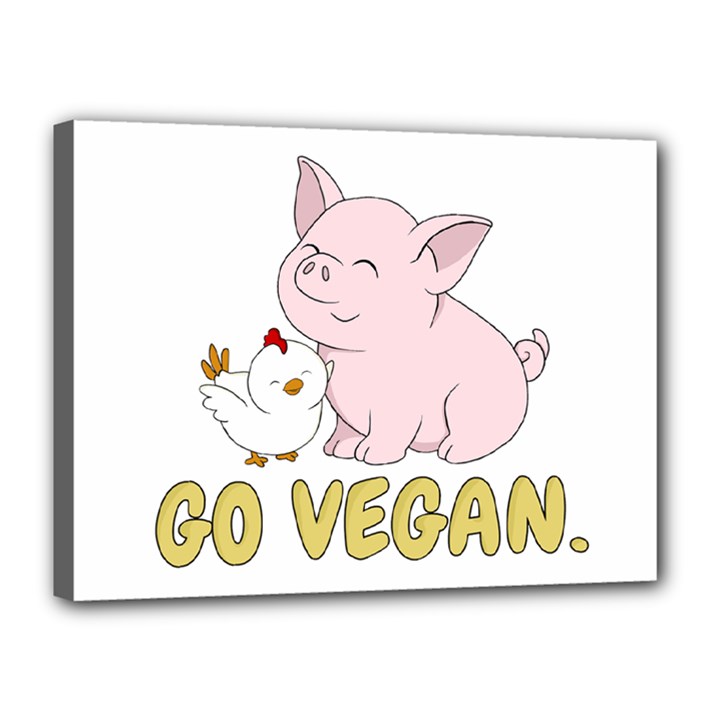 Go Vegan - Cute Pig and Chicken Canvas 16  x 12 