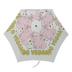 Go Vegan - Cute Pig And Chicken Mini Folding Umbrellas by Valentinaart