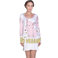 Go Vegan - Cute Pig And Chicken Long Sleeve Nightdress by Valentinaart