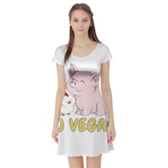 Go Vegan - Cute Pig And Chicken Short Sleeve Skater Dress by Valentinaart