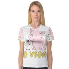 Go Vegan - Cute Pig And Chicken V-neck Sport Mesh Tee