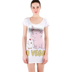 Go Vegan - Cute Pig And Chicken Short Sleeve Bodycon Dress by Valentinaart