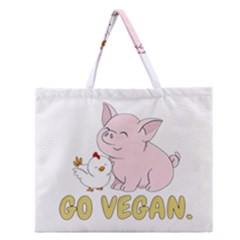 Go Vegan - Cute Pig And Chicken Zipper Large Tote Bag by Valentinaart