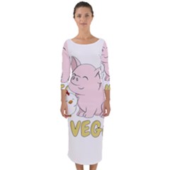 Go Vegan - Cute Pig And Chicken Quarter Sleeve Midi Bodycon Dress by Valentinaart