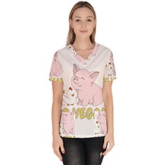 Go Vegan - Cute Pig And Chicken Scrub Top by Valentinaart