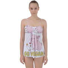 Go Vegan - Cute Pig And Chicken Babydoll Tankini Set