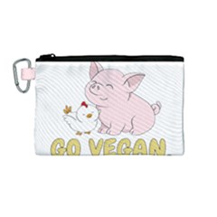 Go Vegan - Cute Pig And Chicken Canvas Cosmetic Bag (medium) by Valentinaart