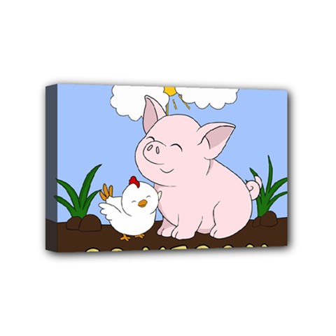 Go Vegan - Cute Pig And Chicken Mini Canvas 6  X 4  by Valentinaart