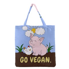 Go Vegan - Cute Pig And Chicken Grocery Tote Bag by Valentinaart