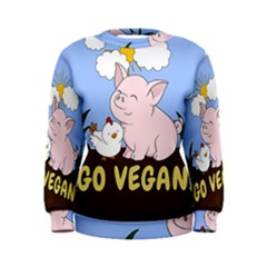 Go Vegan - Cute Pig And Chicken Women s Sweatshirt by Valentinaart