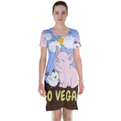 Go Vegan - Cute Pig And Chicken Short Sleeve Nightdress by Valentinaart