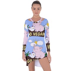 Go Vegan - Cute Pig And Chicken Asymmetric Cut-out Shift Dress by Valentinaart