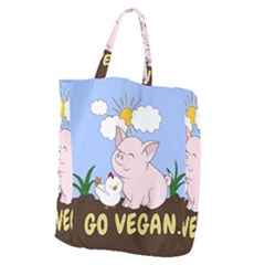 Go Vegan - Cute Pig And Chicken Giant Grocery Zipper Tote by Valentinaart