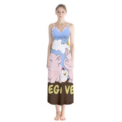 Go Vegan - Cute Pig And Chicken Button Up Chiffon Maxi Dress by Valentinaart