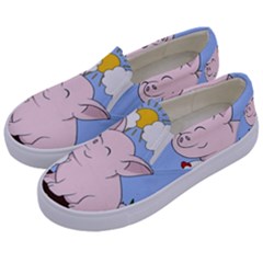 Go Vegan - Cute Pig And Chicken Kids  Canvas Slip Ons by Valentinaart