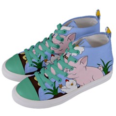 Go Vegan - Cute Pig And Chicken Women s Mid-top Canvas Sneakers by Valentinaart