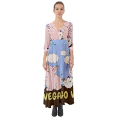 Go Vegan - Cute Pig And Chicken Button Up Boho Maxi Dress