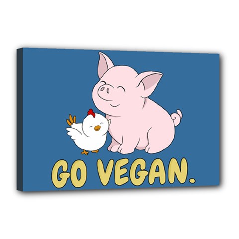 Go Vegan - Cute Pig And Chicken Canvas 18  X 12  by Valentinaart