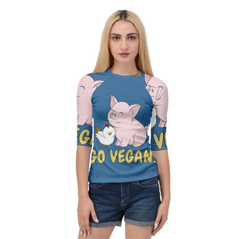 Go Vegan - Cute Pig And Chicken Quarter Sleeve Raglan Tee by Valentinaart