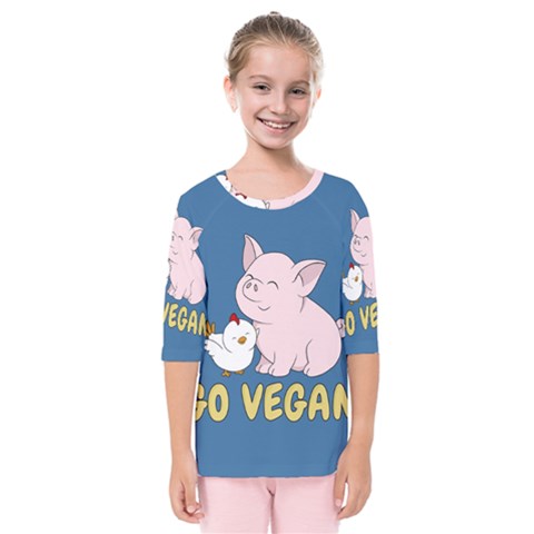 Go Vegan - Cute Pig And Chicken Kids  Quarter Sleeve Raglan Tee by Valentinaart