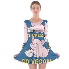 Go Vegan - Cute Pig And Chicken Long Sleeve Skater Dress by Valentinaart