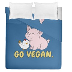 Go Vegan - Cute Pig And Chicken Duvet Cover Double Side (queen Size) by Valentinaart