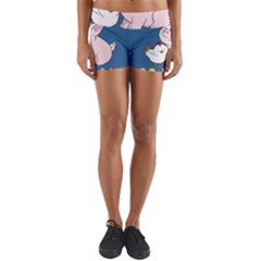 Go Vegan - Cute Pig And Chicken Yoga Shorts by Valentinaart