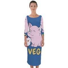 Go Vegan - Cute Pig And Chicken Quarter Sleeve Midi Bodycon Dress by Valentinaart