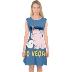 Go Vegan - Cute Pig And Chicken Capsleeve Midi Dress by Valentinaart