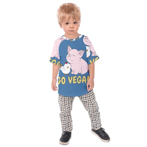 Go Vegan - Cute Pig And Chicken Kids Raglan Tee by Valentinaart