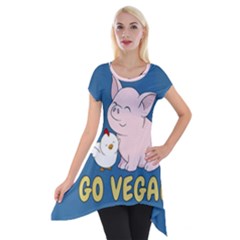 Go Vegan - Cute Pig And Chicken Short Sleeve Side Drop Tunic by Valentinaart