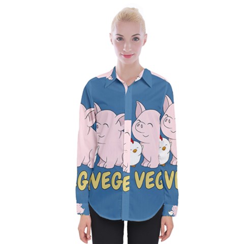 Go Vegan - Cute Pig And Chicken Womens Long Sleeve Shirt by Valentinaart