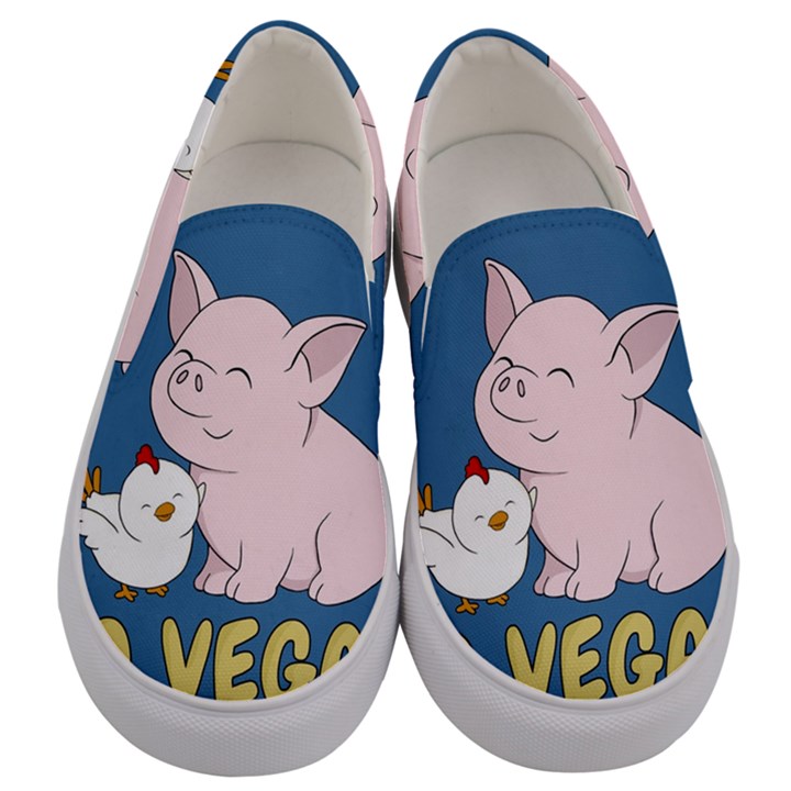 Go Vegan - Cute Pig and Chicken Men s Canvas Slip Ons