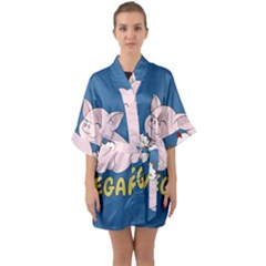 Go Vegan - Cute Pig And Chicken Quarter Sleeve Kimono Robe by Valentinaart