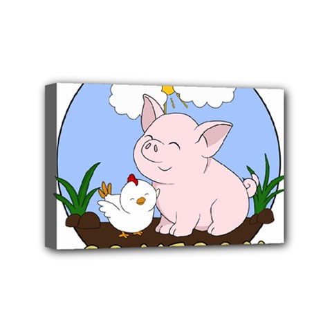 Go Vegan - Cute Pig And Chicken Mini Canvas 6  X 4  by Valentinaart