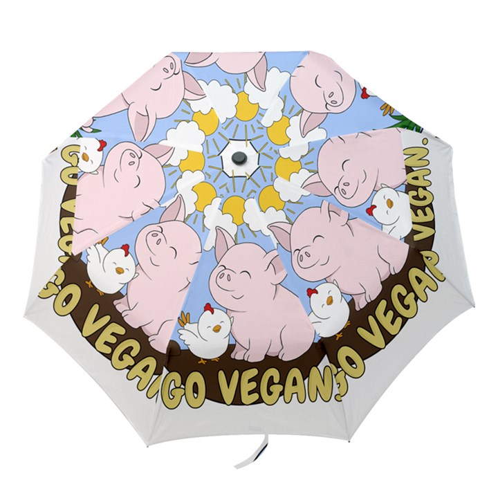 Go Vegan - Cute Pig and Chicken Folding Umbrellas