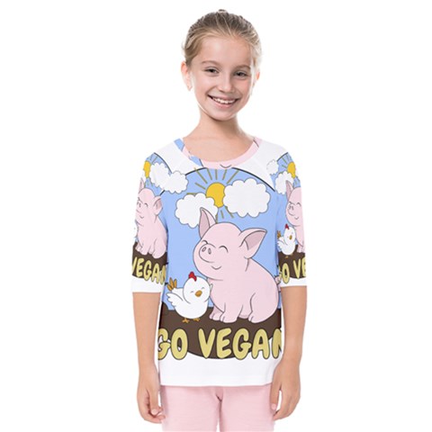 Go Vegan - Cute Pig And Chicken Kids  Quarter Sleeve Raglan Tee by Valentinaart