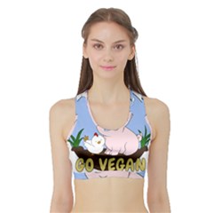 Go Vegan - Cute Pig And Chicken Sports Bra With Border by Valentinaart