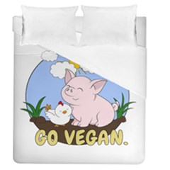 Go Vegan - Cute Pig And Chicken Duvet Cover (queen Size) by Valentinaart