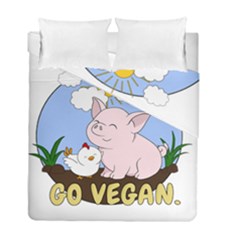 Go Vegan - Cute Pig And Chicken Duvet Cover Double Side (full/ Double Size) by Valentinaart